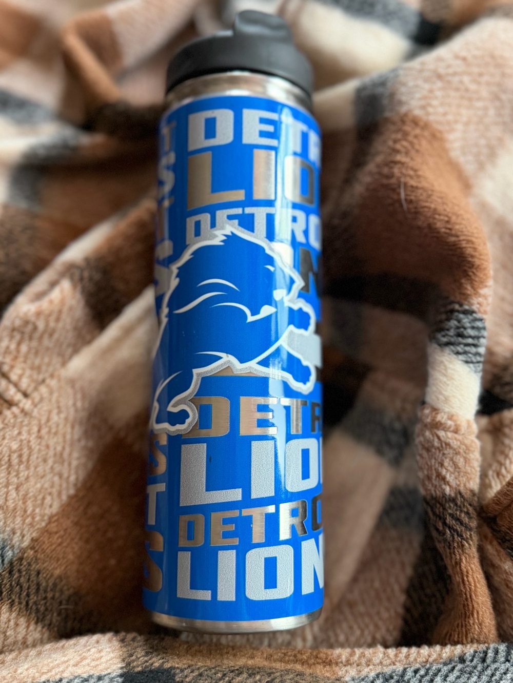 NFL Detroit Lions Blue and Silver Stainless Travel Bottle